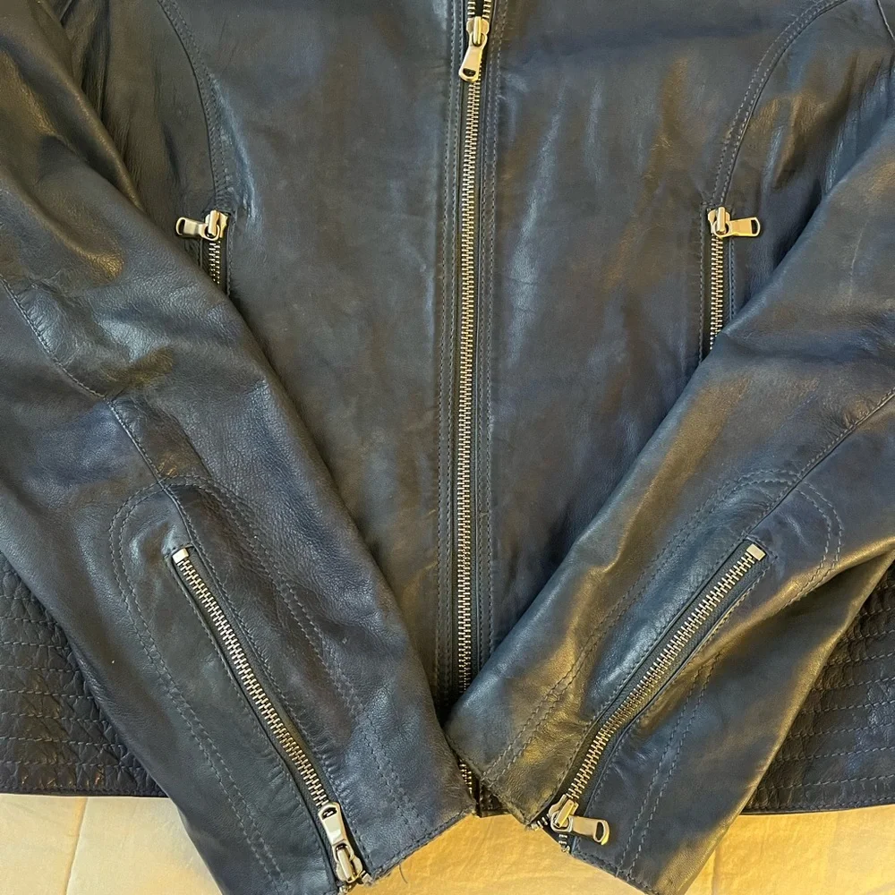 Leather BOD & Christensen Quilted Moto Jacket in Blue - Picture 6 of 9